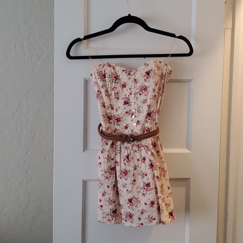 Floral strapless romper dress
